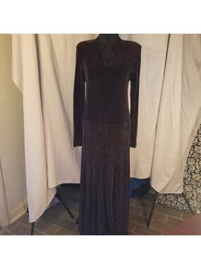 Women's Rae Gold Fiber Design Purple Knit Maxi Dress - M